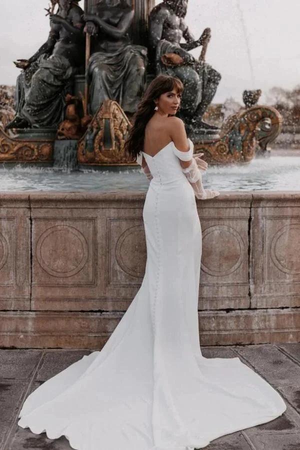 Simple Long Mermaid Off-the-shoulder Satin Wedding Dresses (ZD15641)