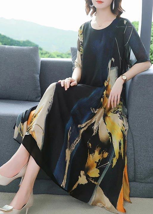 Simple Long Stylish Plus Size Elegant Chiffon Prints Loose Dress