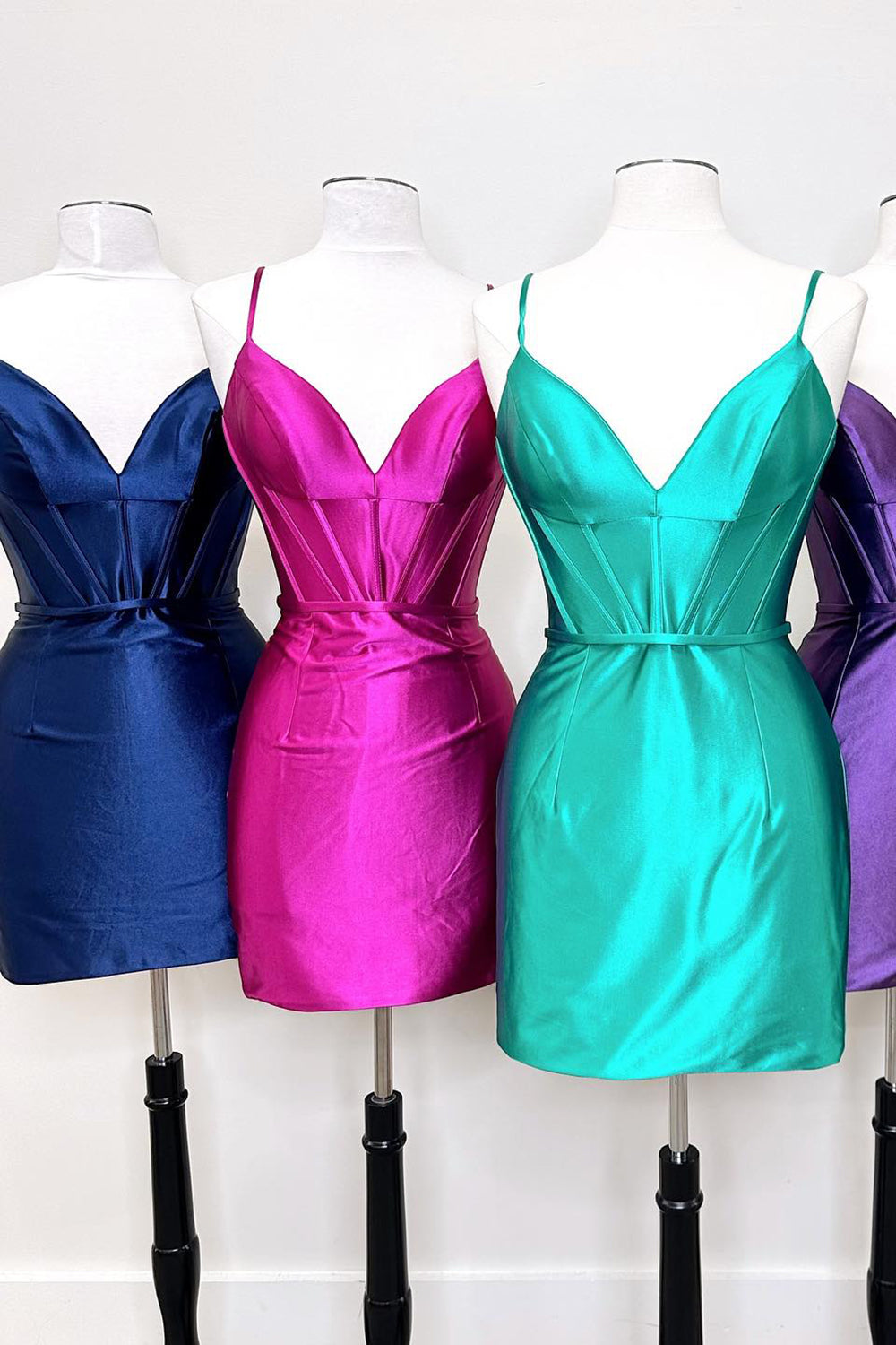Simple Royal Blue Homecoming Dresses Corset Tight Satin Short Cocktail Dresses