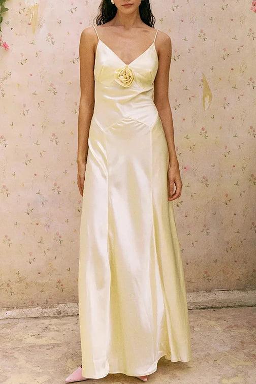 Sheath Spaghetti Straps Dusty Blue Long Prom Dress With 3D Flowers Formal Evening Gown