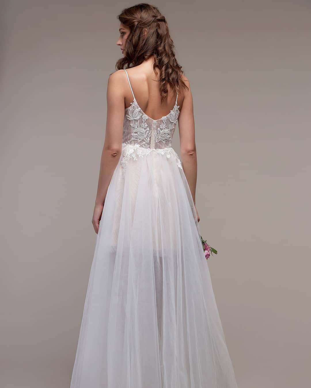 Simple Spaghetti Straps Tulle Lace Beach Wedding Dress On Sale