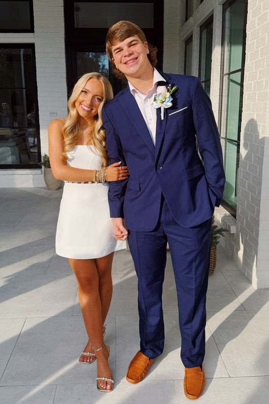 Simple A Line Strapless White Short Homecoming Dress with Keyhole