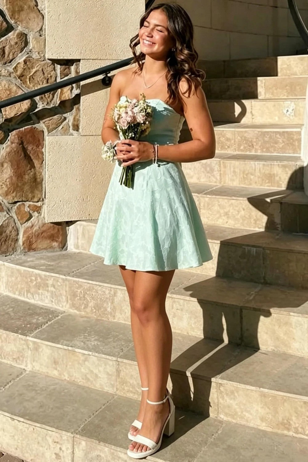 Sweety A Line Sweetheart Light Green Printed Short Homecoming Dress