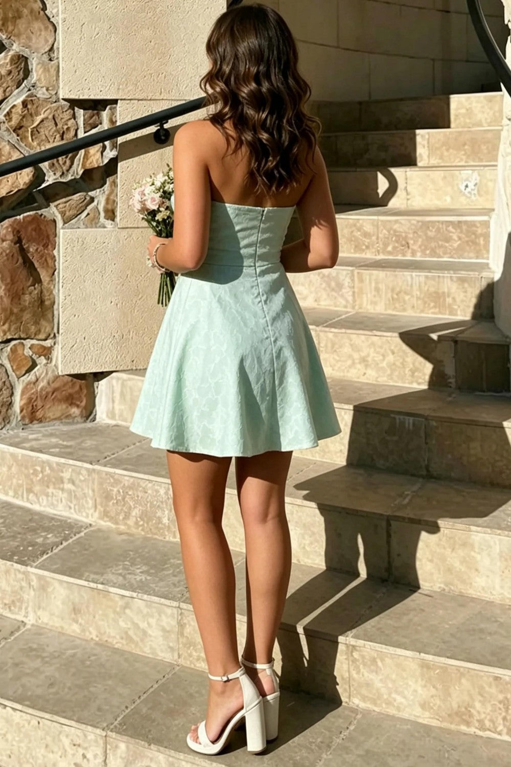 Sweety A Line Sweetheart Light Green Printed Short Homecoming Dress