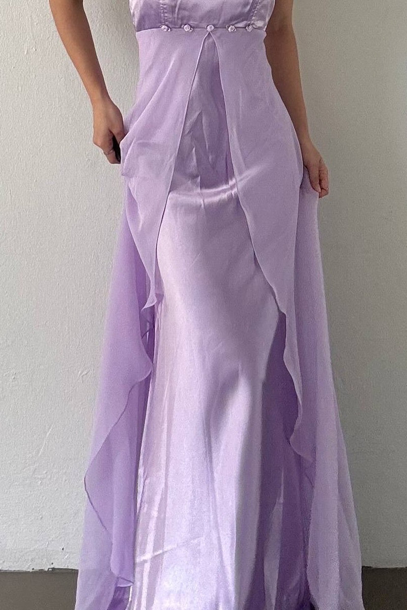 Simple Mermaid Spaghetti Straps Lilac Long Prom Dress with Ruffles