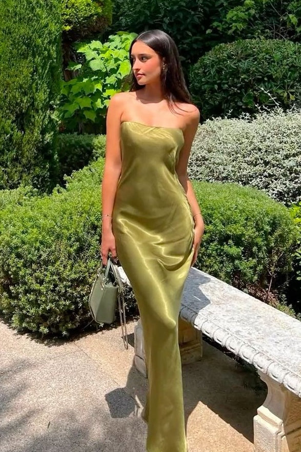 Simple Mermaid Strapless Green Long Prom Dress - View 3 | VelvetHem