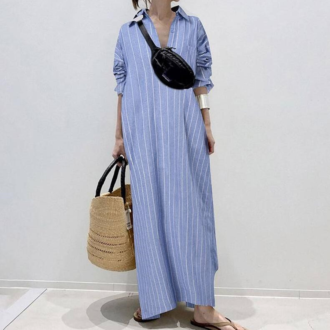 Dafne Minimalist Loose Striped Dress Statement Occasion Edit