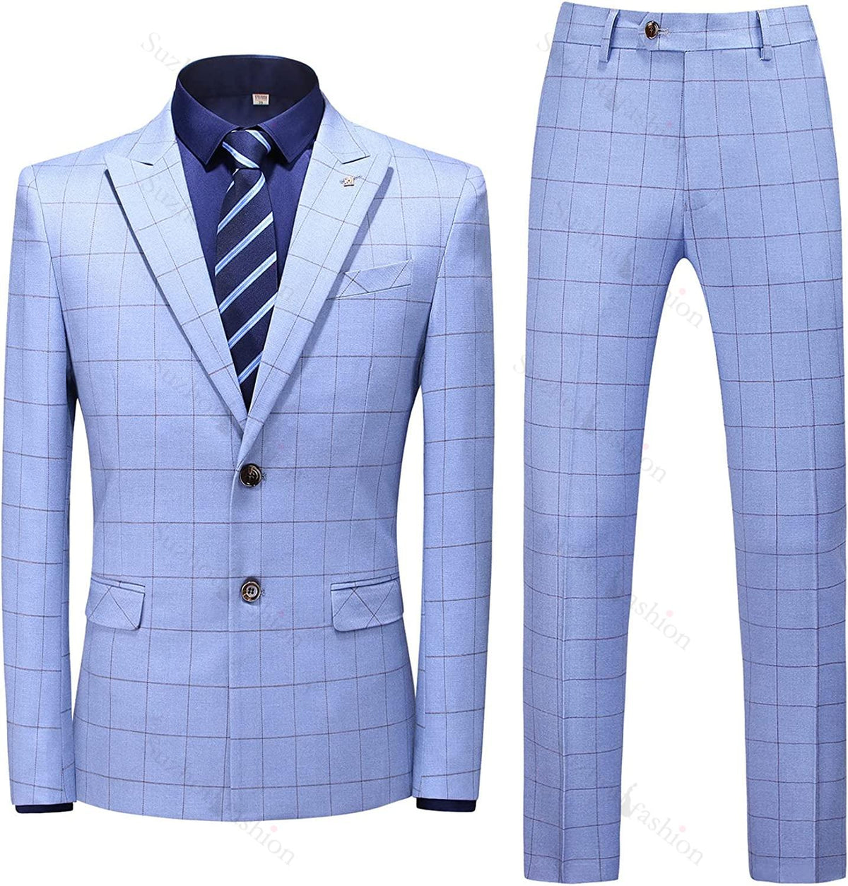 Sky Blue Peaked Lapel 2 Piece Fancy Business Suit