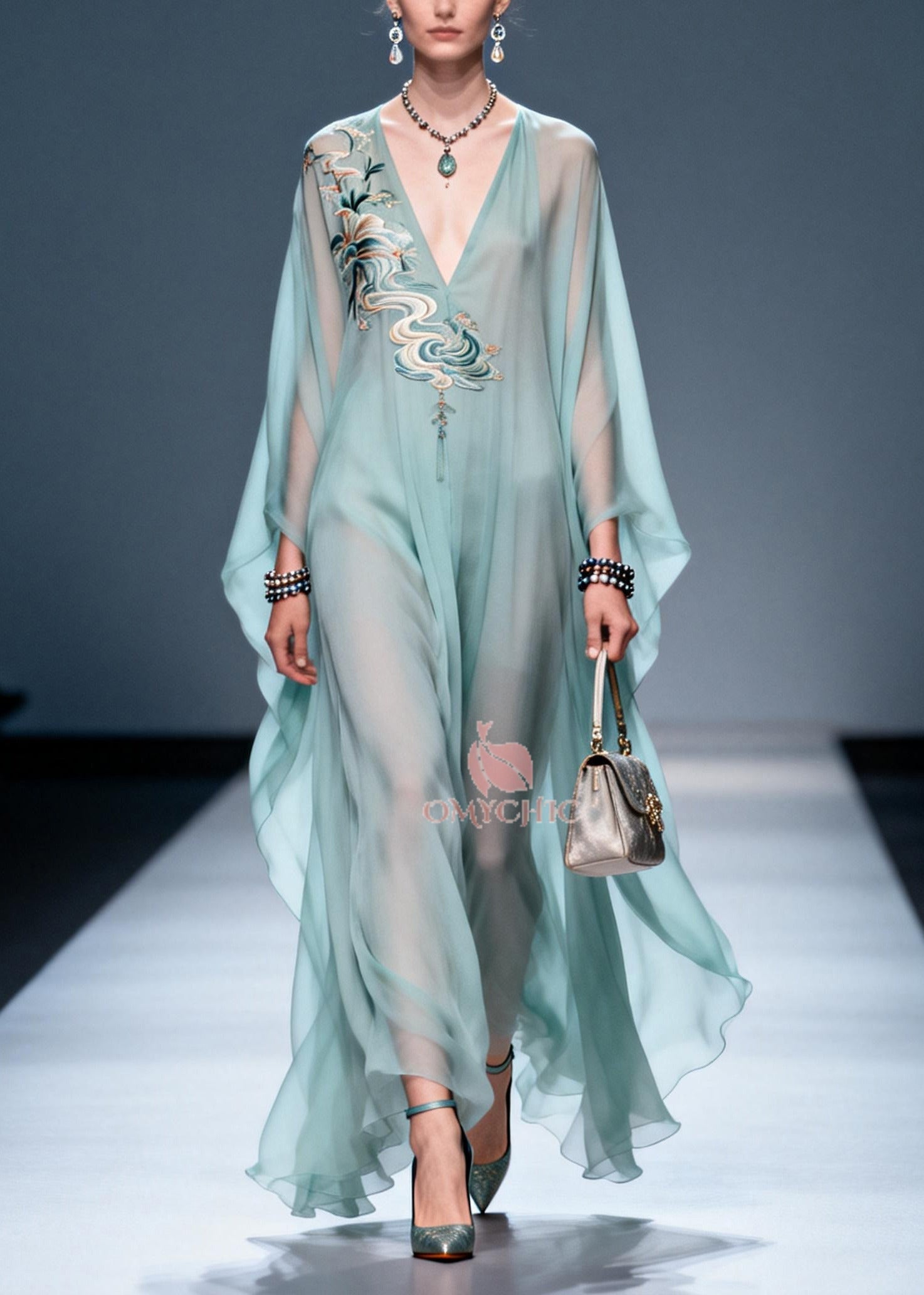 Sky Blue Print Chiffon A Line Dresses Oversized Summer
