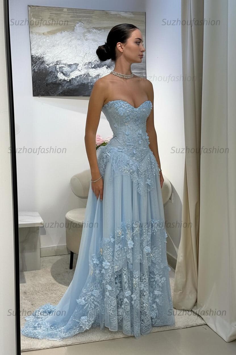 Strapless Sleeveless Long Evening Formal Dress With Pleated Appliques