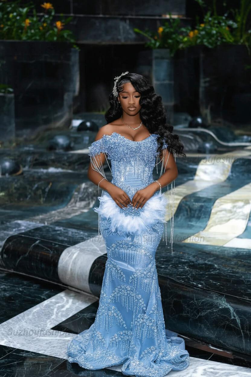Off the Shoulder Prom Dress Mermaid Formal Evening Dress with Beadings and Rhinestones