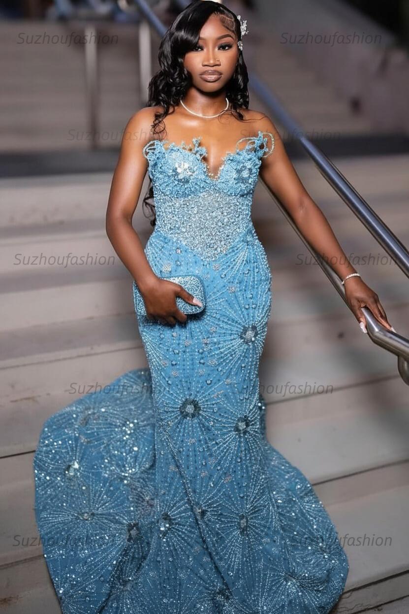 Green Prom Dress Sleeveless Formal Evening Gown with Rhinestones and Beadings