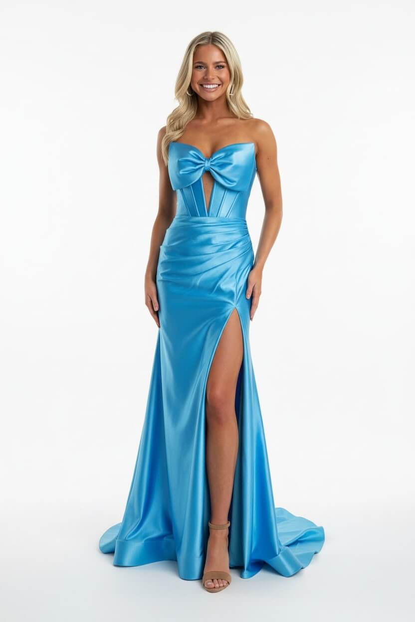 Corset Red Prom Dress Satin Sweetheart Formal Dress With Slit