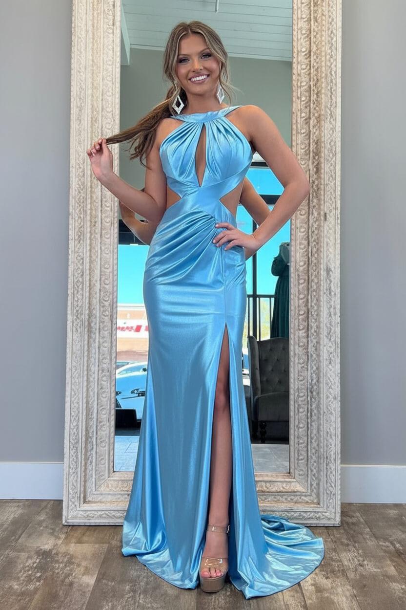 Suzhoufashion Stylish Fuchsia Metallic Mermaid Prom Dress With Slit And Open Back Formal Evening Gown