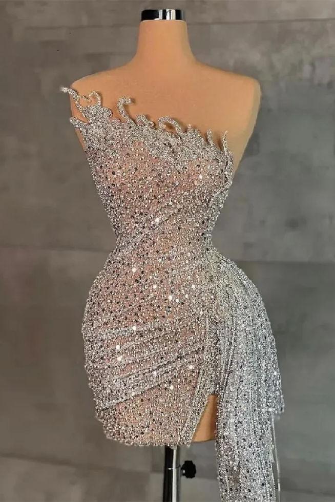 Sleeveless Beading Pleated Short Homecoming Dress With Ruffles