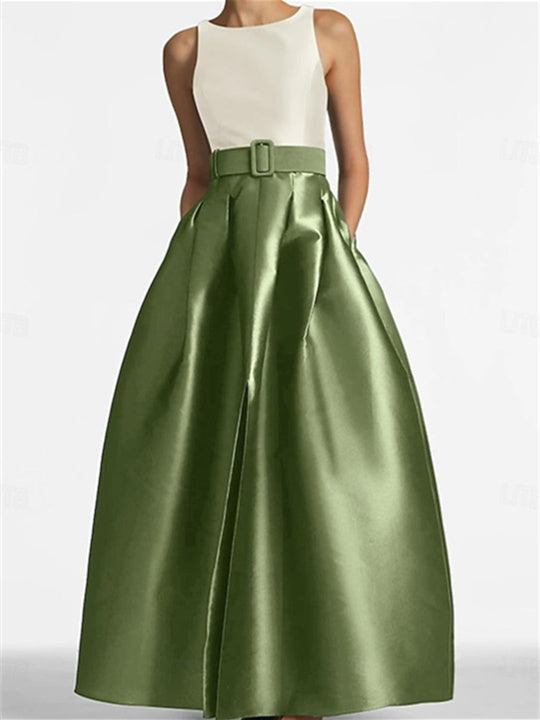 Sleeveless Long A Line Mother of the Bride Dress with Belt