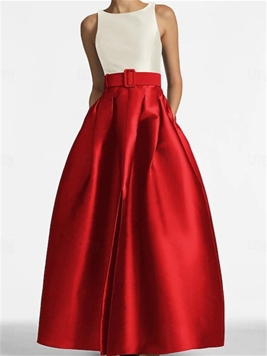 Sleeveless Long A Line Mother of the Bride Dress with Belt