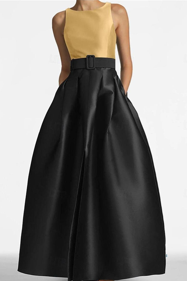 Sleeveless Long A Line Mother of the Bride Dress with Belt
