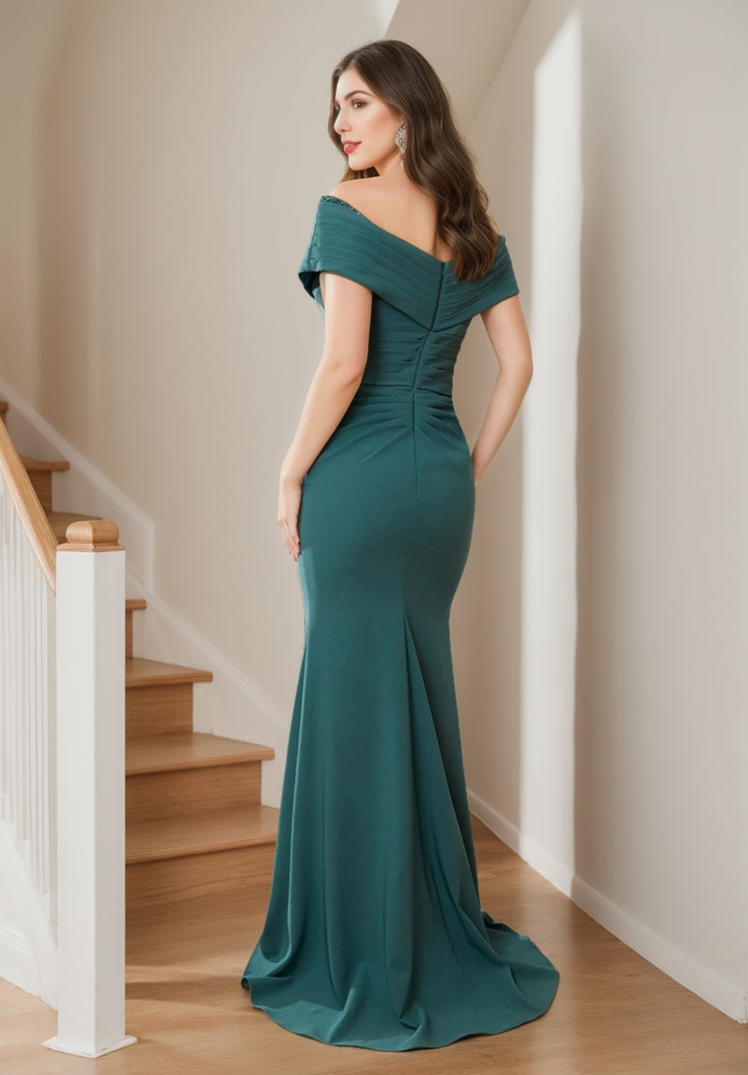 Sleeveless Long Mother of the Bride Sheath Dress with Ruffles and Side Split