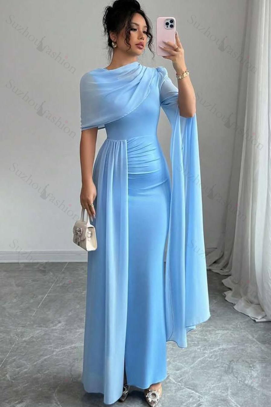 Sleeveless Jewel Neck Long Mermaid Evening Formal Dress With Split Pleated
