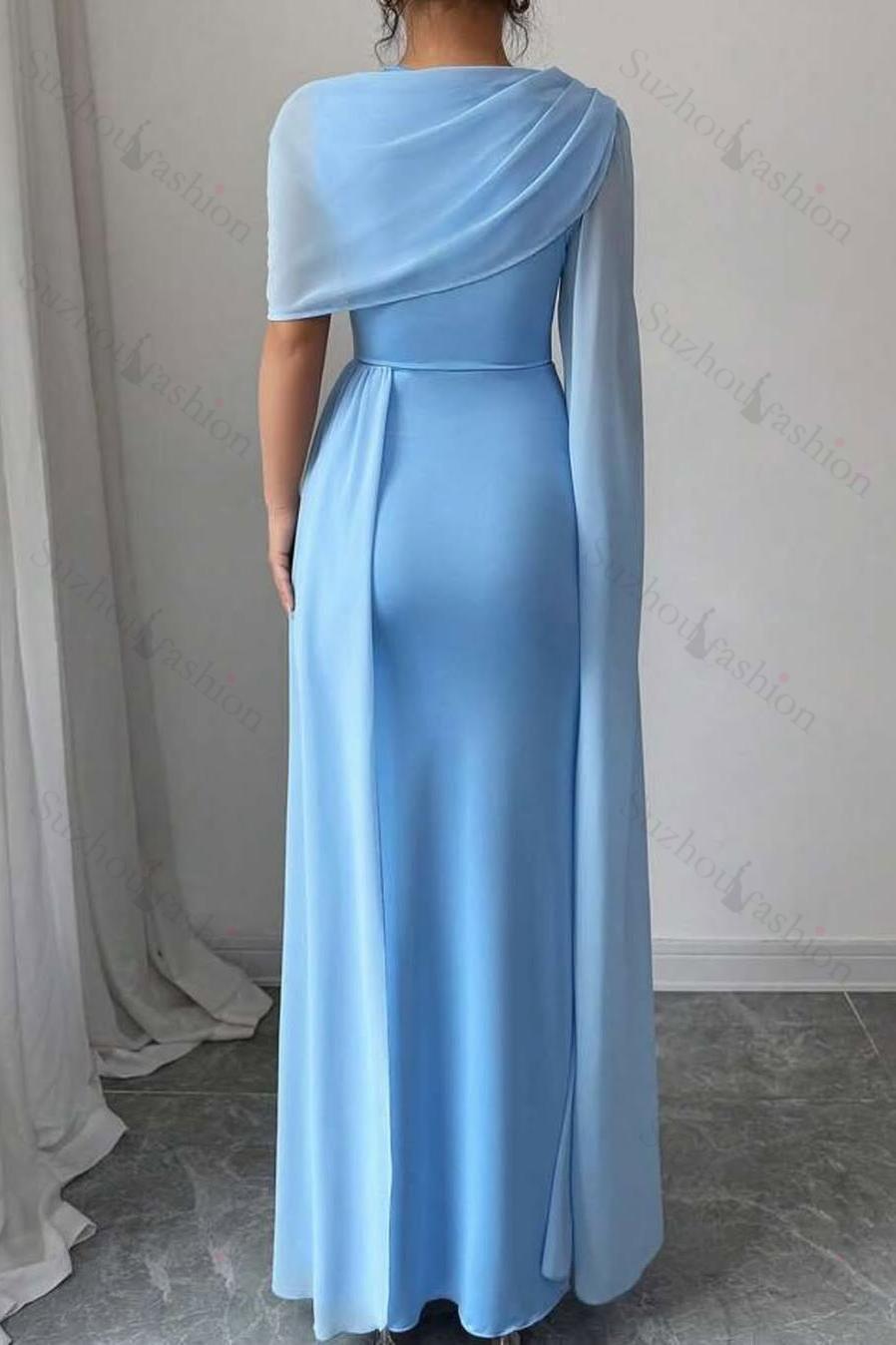 Sleeveless Jewel Neck Long Mermaid Evening Formal Dress With Split Pleated