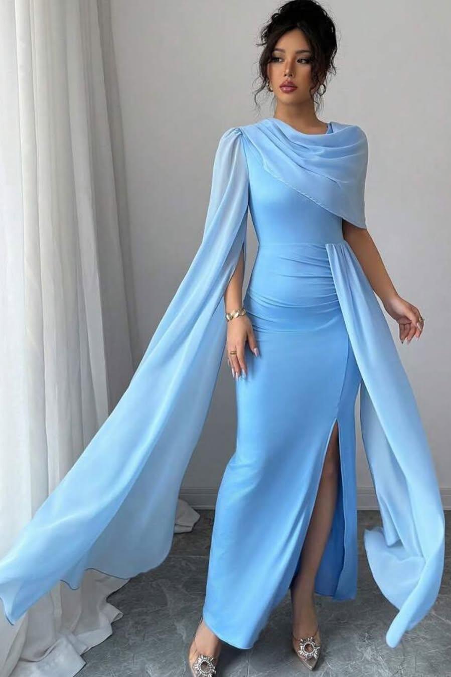 Sleeveless Jewel Neck Long Mermaid Evening Formal Dress With Split Pleated