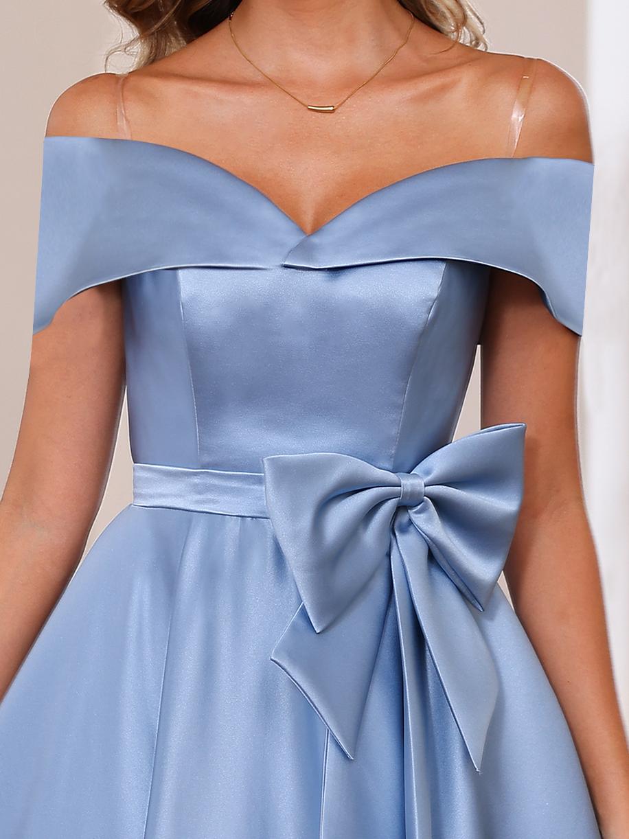 Sleeveless Off the Shoulder A Line Mother of the Bride Dress with Pockets Ankle Length