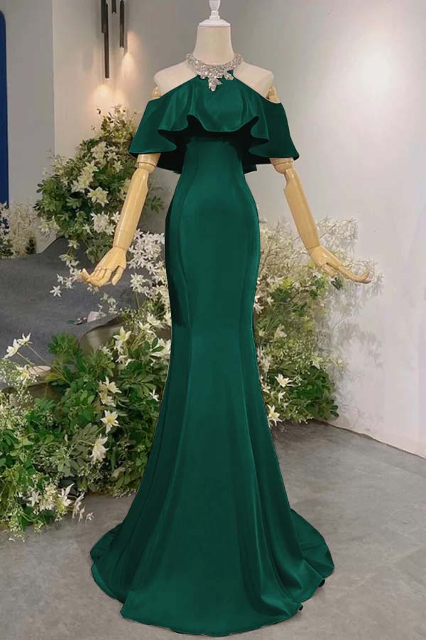 Sleeveless Off the Shoulder Long Mermaid Evening Formal Dress With Pleated
