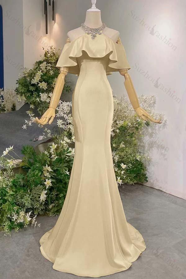 Sleeveless Off the Shoulder Long Mermaid Evening Formal Dress With Pleated