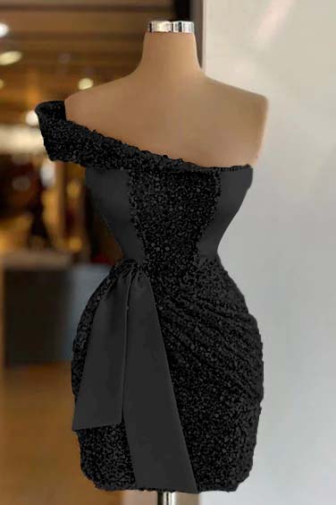 Sleeveless One Shoulder Short Sequins Homecoming Dress Pleated With Belt