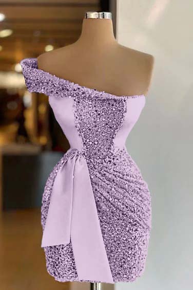 Sleeveless One Shoulder Short Sequins Homecoming Dress Pleated With Belt