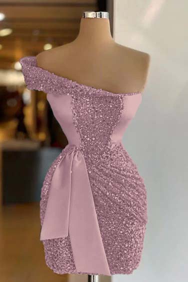 Sleeveless One Shoulder Short Sequins Homecoming Dress Pleated With Belt