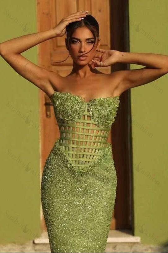 Sleeveless Strapless Long Mermaid Evening Formal Dress With Sequin Pleated