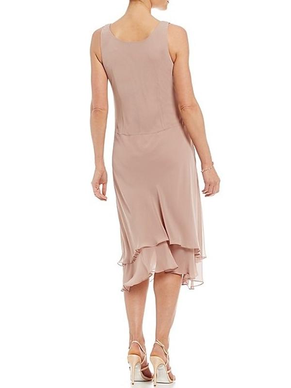 Sleeveless Tea Length Mother Of The Bride Pantsuits With Jacket in A Line Round Neck Style