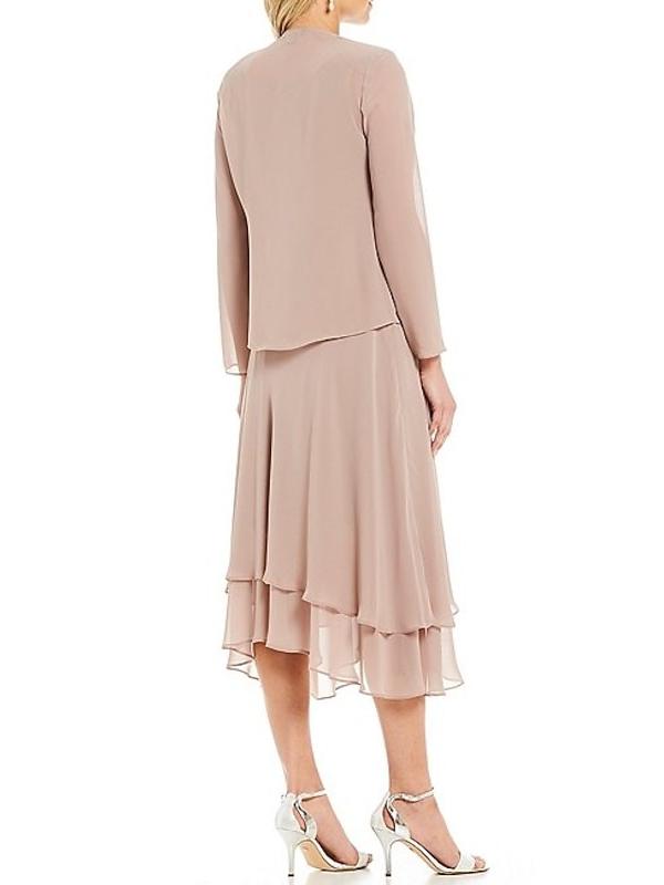 Sleeveless Tea Length Mother Of The Bride Pantsuits With Jacket in A Line Round Neck Style