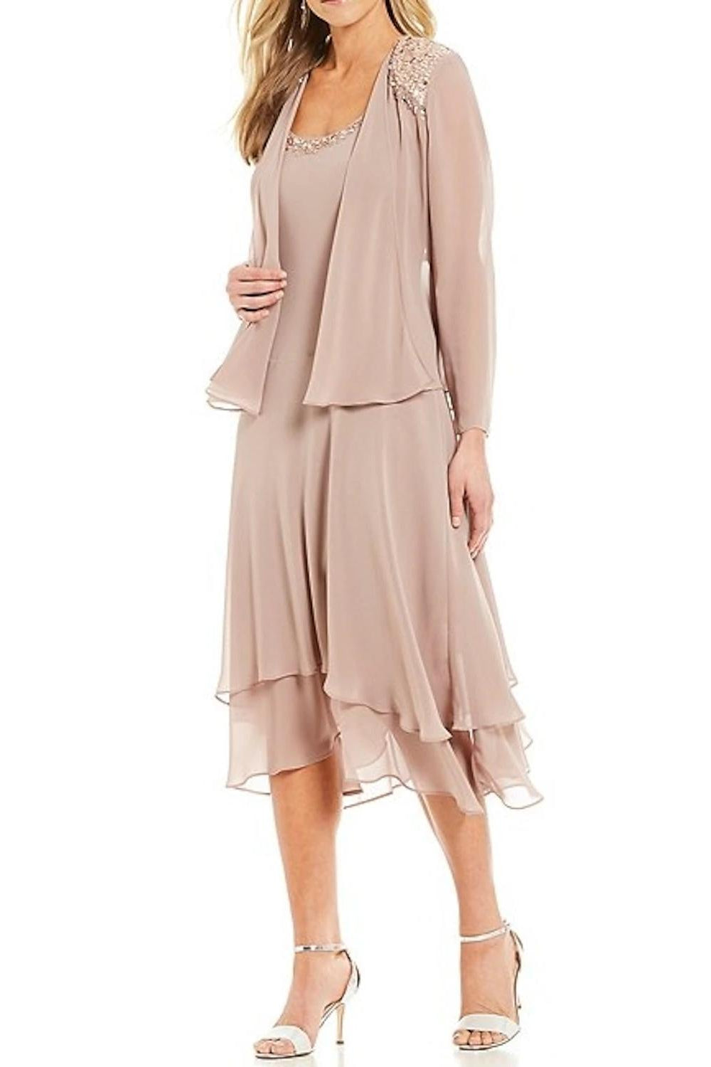Sleeveless Tea Length Mother Of The Bride Pantsuits With Jacket in A Line Round Neck Style