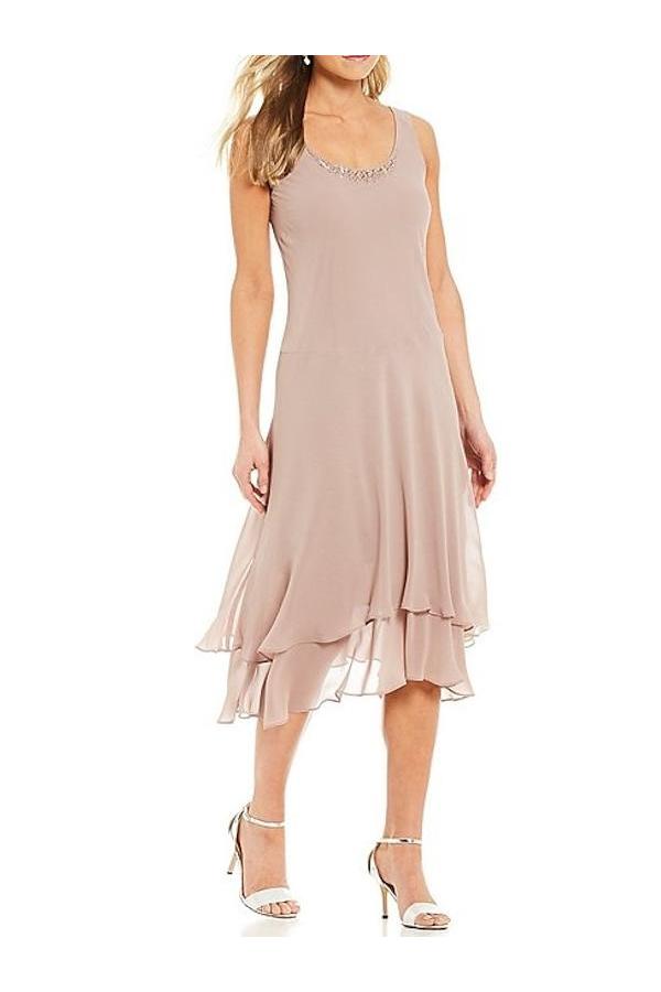 Sleeveless Tea Length Mother Of The Bride Pantsuits With Jacket in A Line Round Neck Style