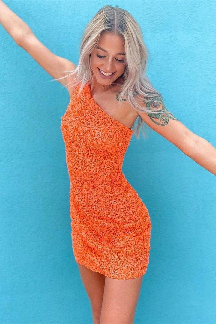 One Shoulder Green Tight Homecoming Dress SYH17 by vivymakudress