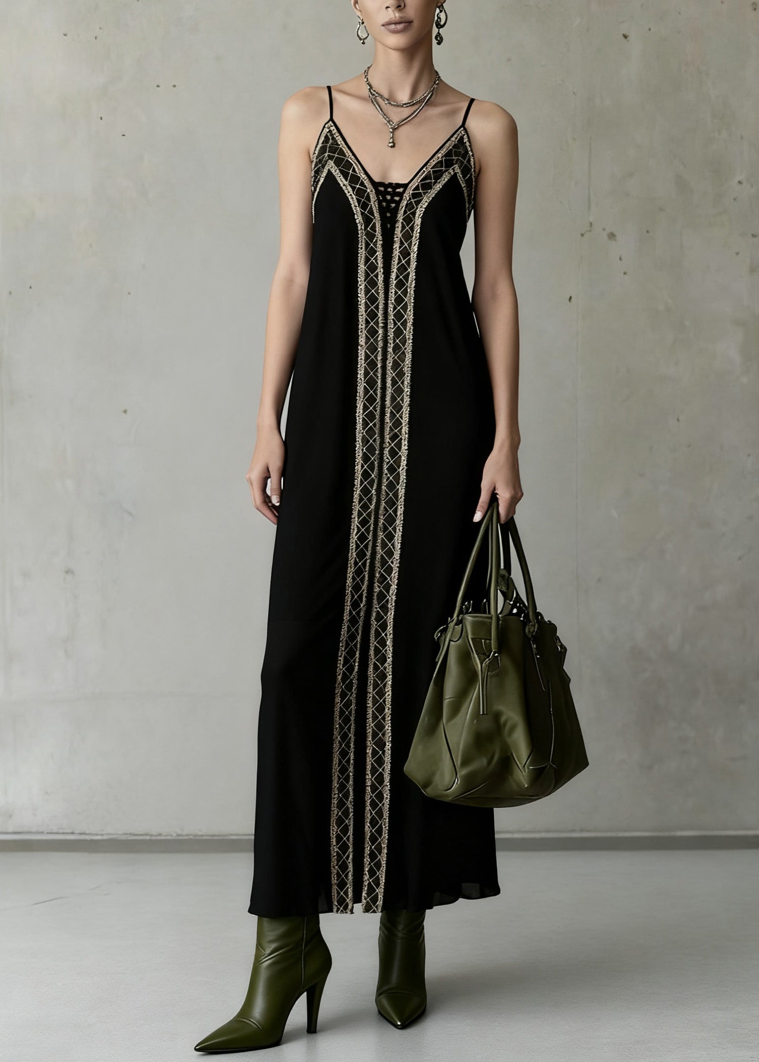 Slim Fit Black Backless Plaid Spaghetti Strap Dress Sleeveless