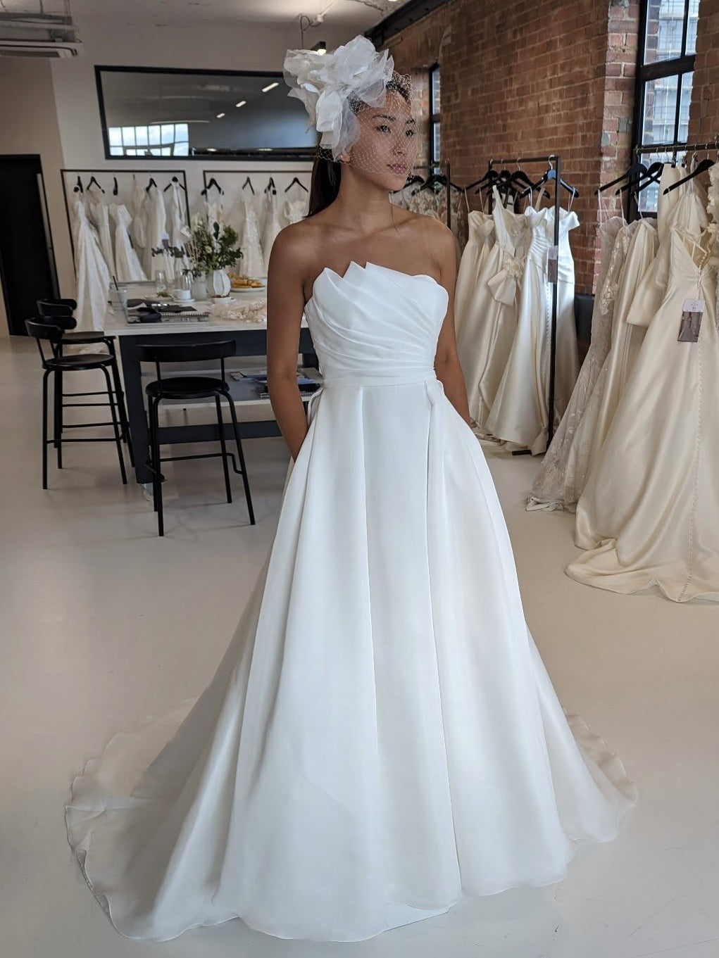 Strapless Origami Pleated A-Line Simple Wedding Dress - VelvetHem