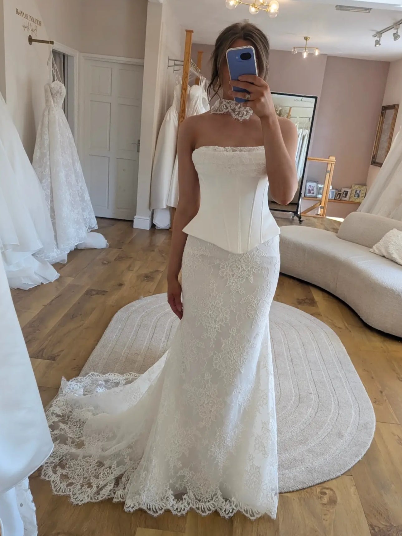 Strapless Satin Corset Top Lace Mermaid Skirt Two-Piece Wedding Dress - VelvetHem
