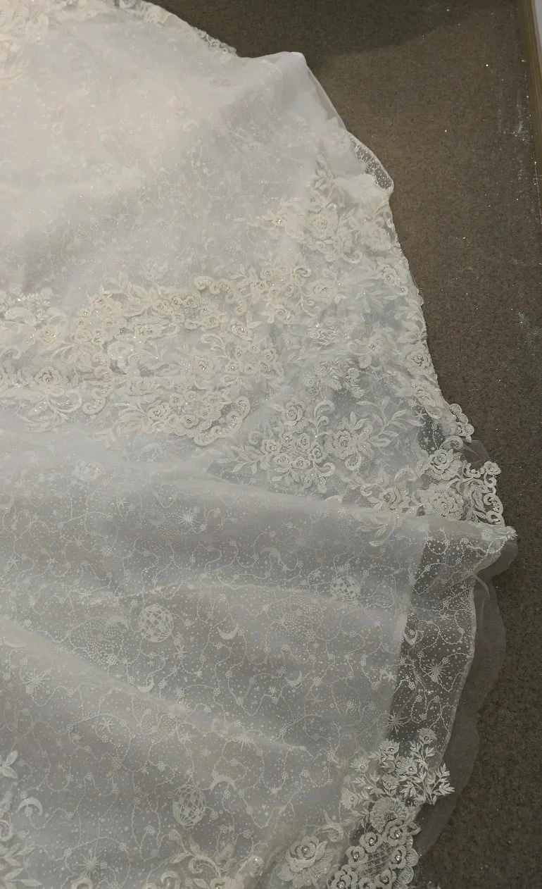 Opulent Strapless Ball Gown Wedding Dress with Pearl Beaded Lace, Sequin Tulle & Corset Lace-Up Back Ye-2030 (ZD16811)