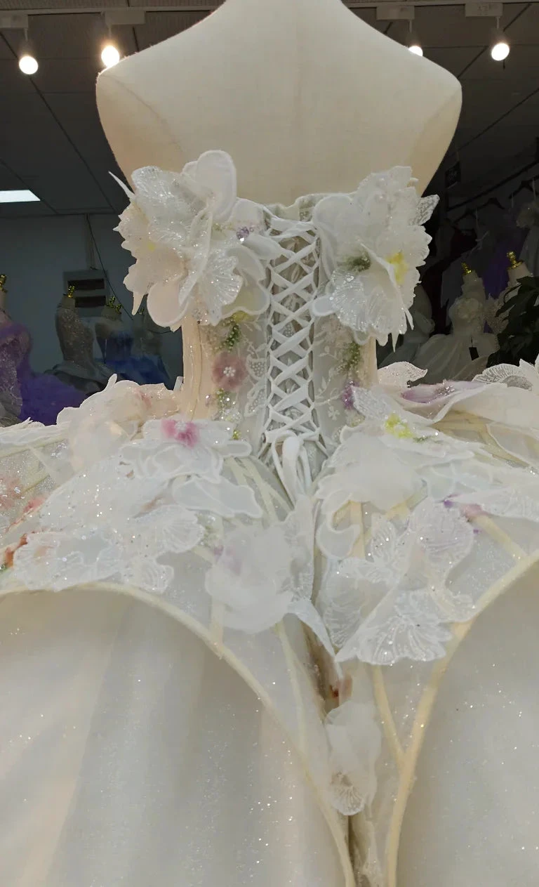 Ethereal Sweetheart Ball Gown Wedding Dress with 3D Floral Appliqués, Sequin Tulle & Corset Lace-Up Back Ye-2037 (ZD16829)