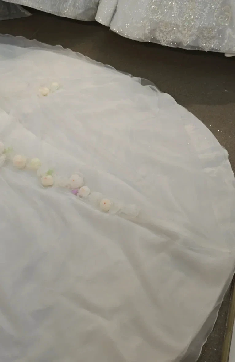 Whimsical Sweetheart Ball Gown Wedding Dress with 3D Pastel Florals & Sheer Tulle Train Ye-2039 (ZD16831)