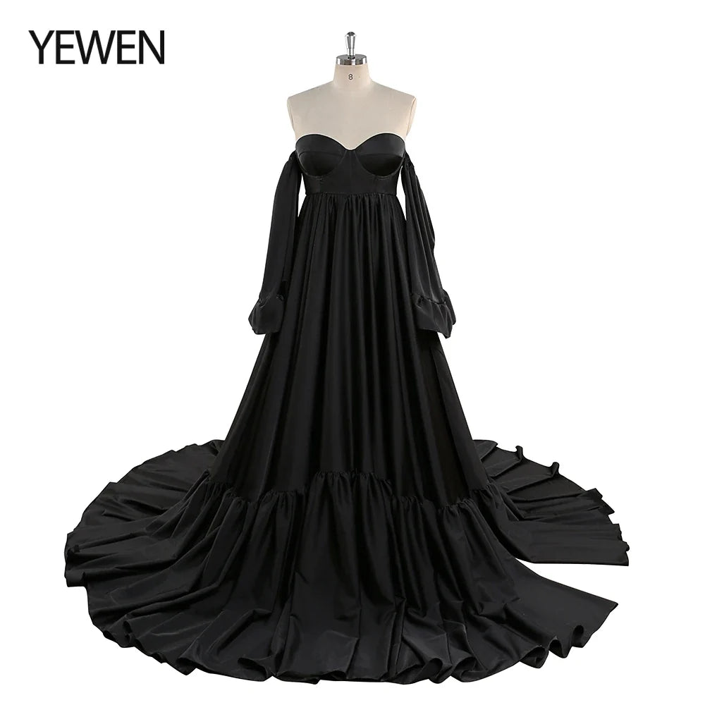 Soft Satin Long Shoulderless Pregnancy Woman Baby Shower Maternity Dresses Photoshoot Gown SY220701