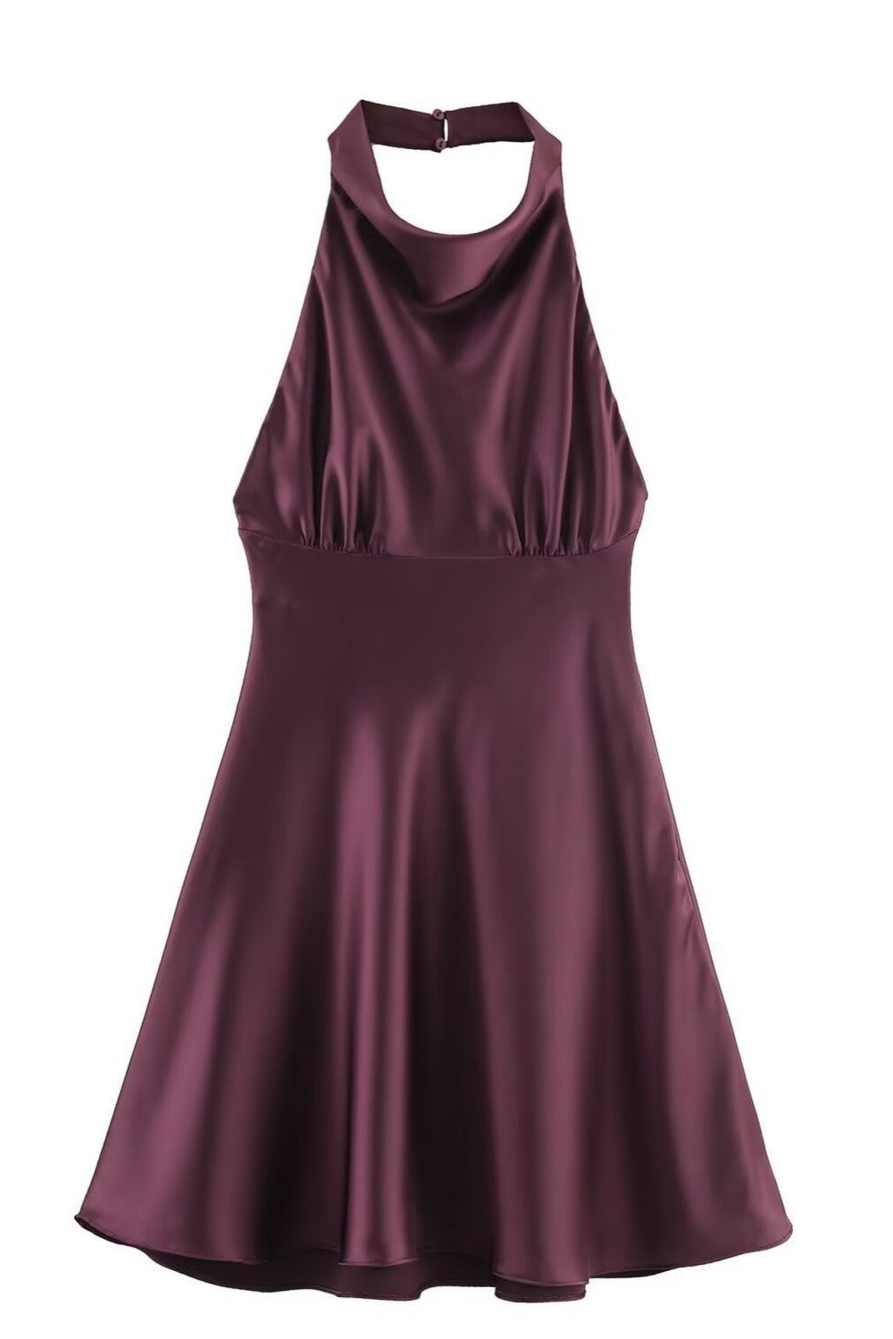 Soft Elegant Plum Satin Halter Neck A-Line Homecoming Mini Dress