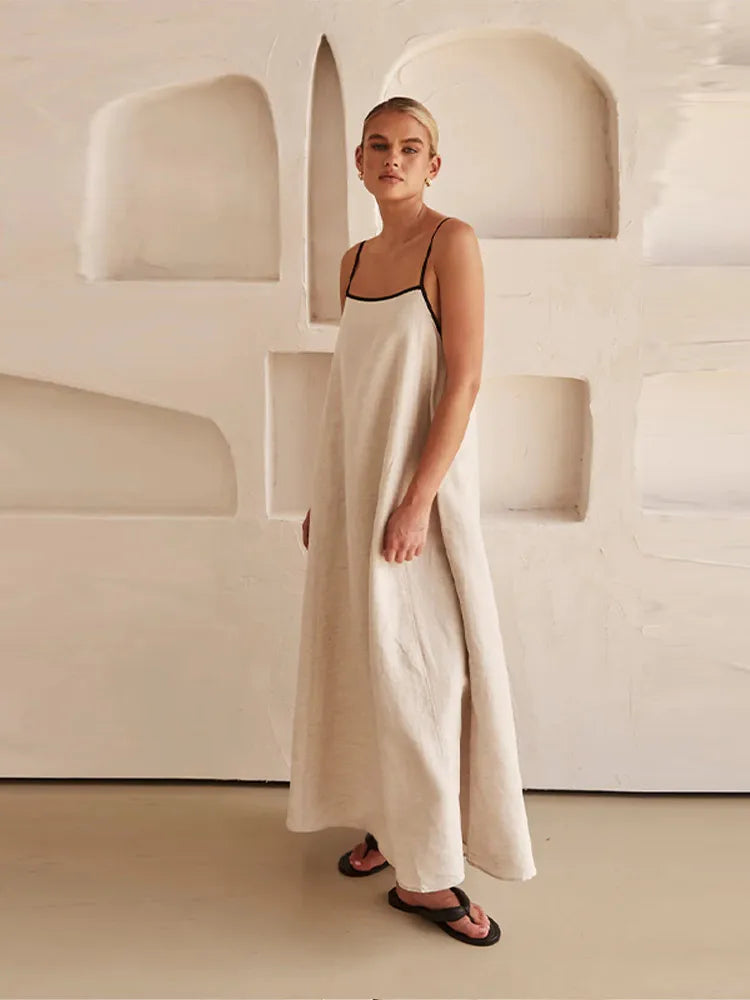 Gwendolyn Elegant Linen-cotton Dress with Open Back for Women