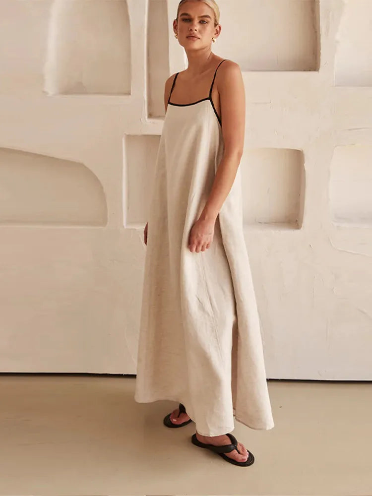 Gwendolyn Elegant Linen-cotton Dress with Open Back for Women