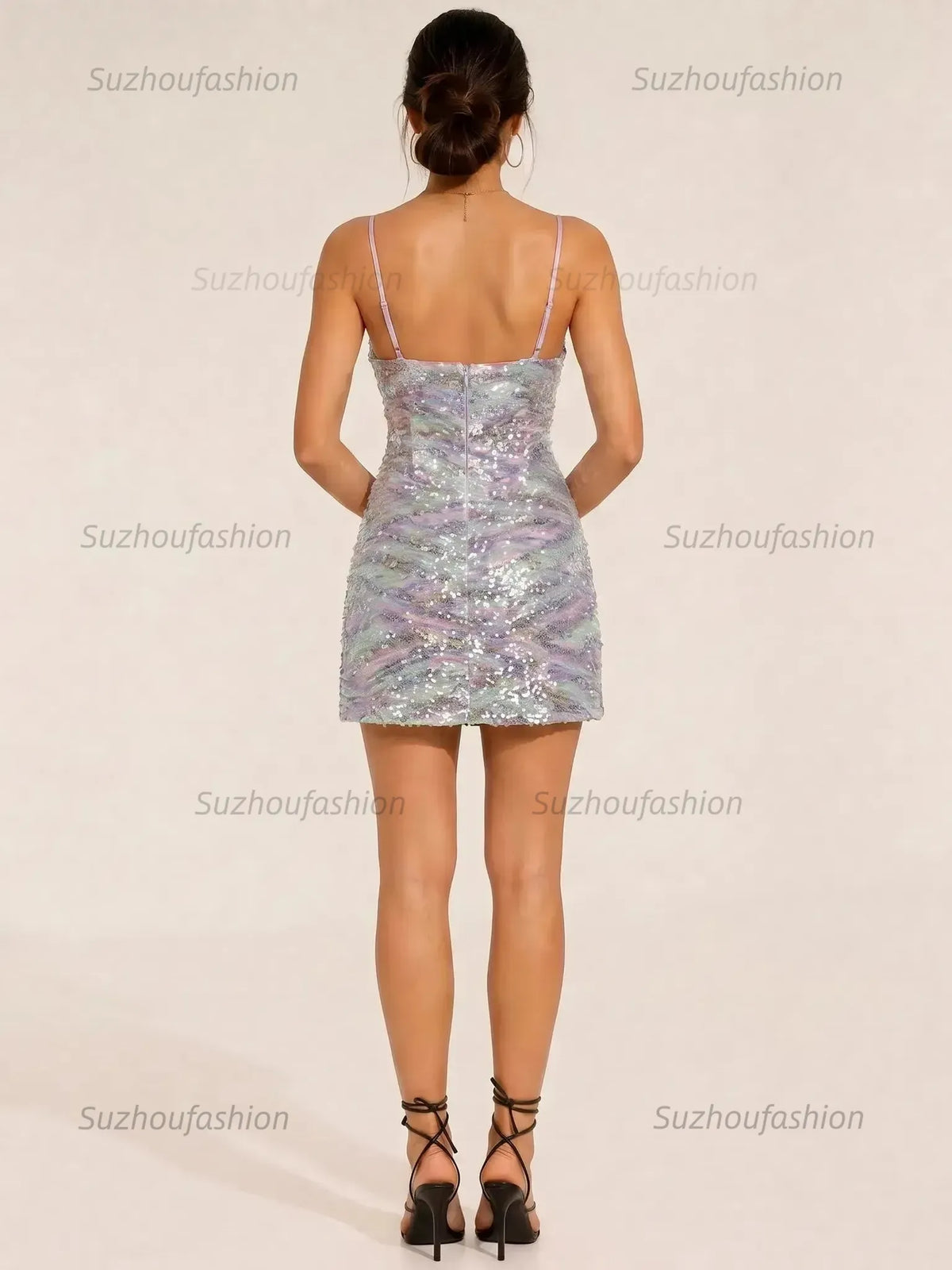 Suzhoufashion Spaghetti Strap Sequin Pattern Short Homecoming Dress