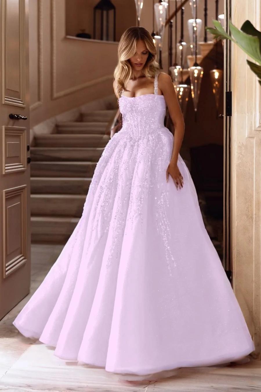 Spaghetti Strap Sleeveless Long A Line Evening Formal Dress With Beading